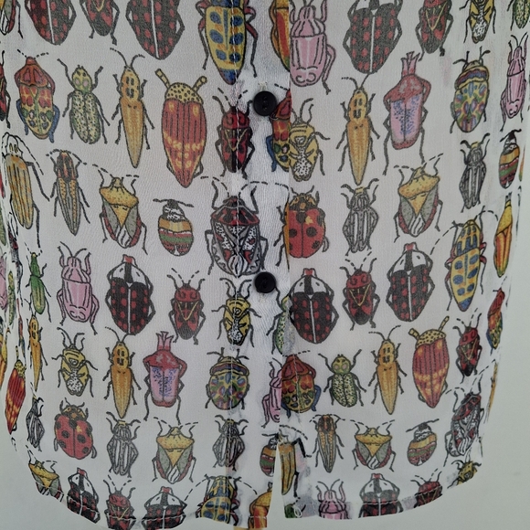 Zara Sheer Beetle Bug Peter Pan Collar Shortsleeve Blouse - Picture 7 of 10
